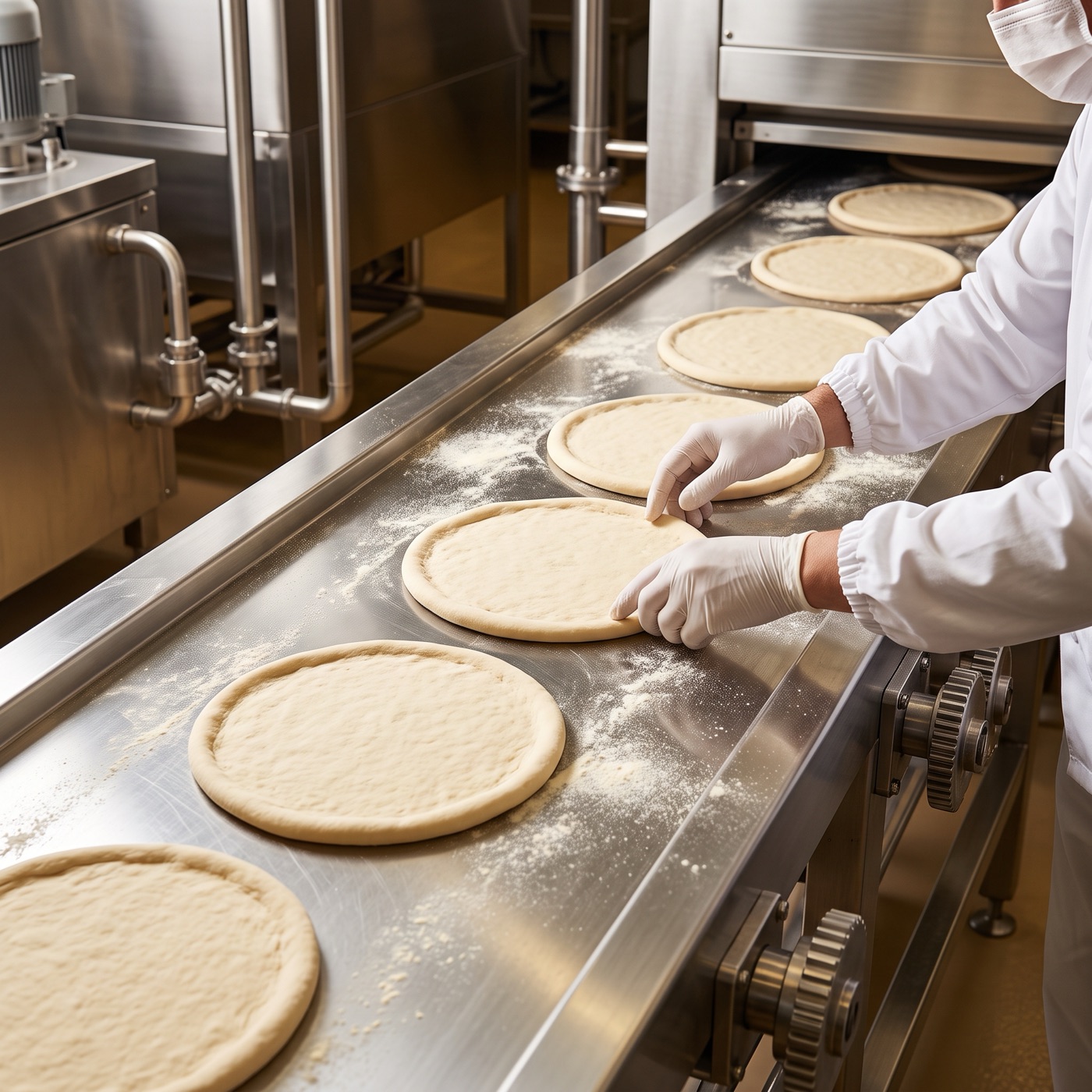 Linha de produção de massas de pizza